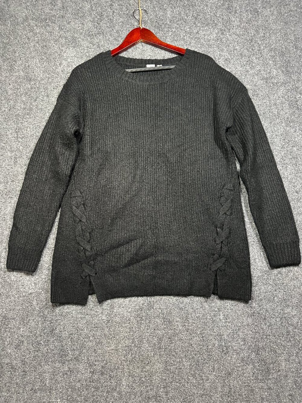 GAP Sweater Womens Large Black Ribbed Knit Pullover Split Hem Side Detail